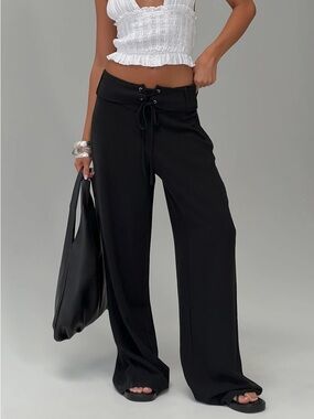 NWT Princess Polly Raymonde Pants Black Minimalist Linen Soft Girl Trendy Chic